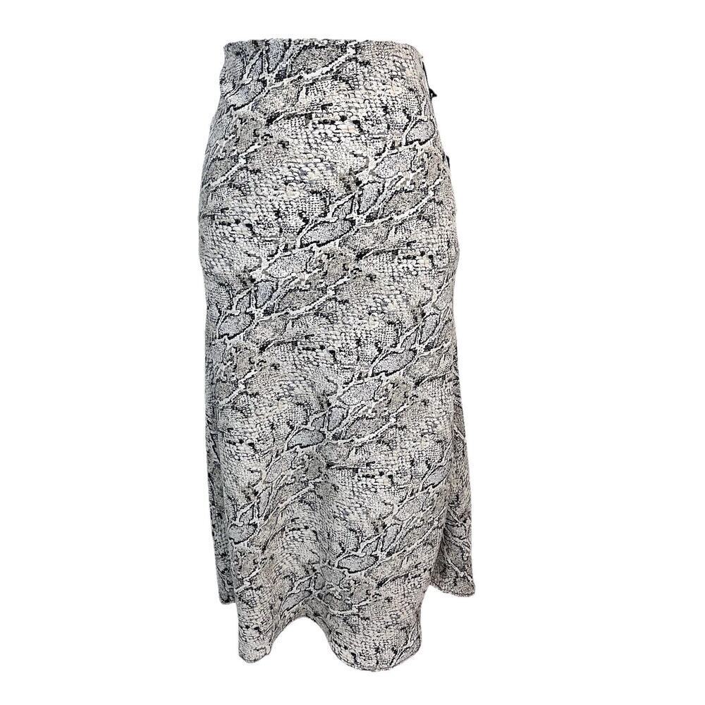 Rachel Zoe Skirt size 2 Black Taupe Faux Snake Skin Slinky A Line Midi Modest